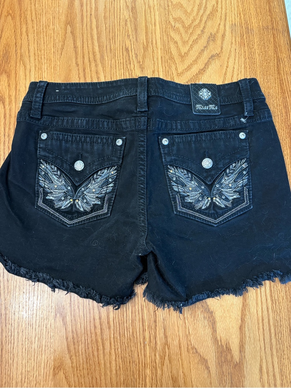 Miss Me Black Denim Shorts with Embroidered Butterfly Pockets